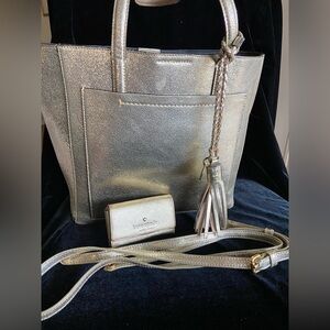 COLE HAAN Natalie Large Metallic Tote Bag in Gold Leather
